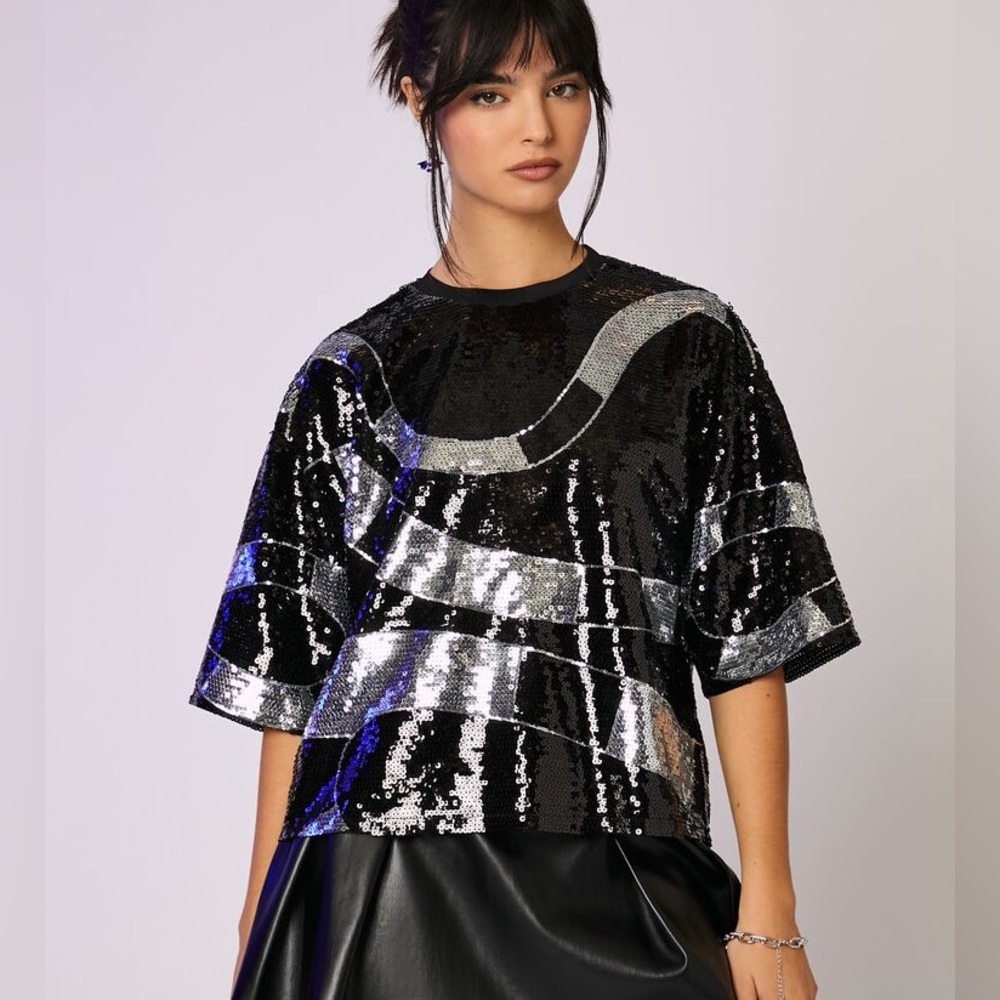 Beetlejuice Beetle juice Sandworm Sequin Top Tee Size L Large Halloween Costume